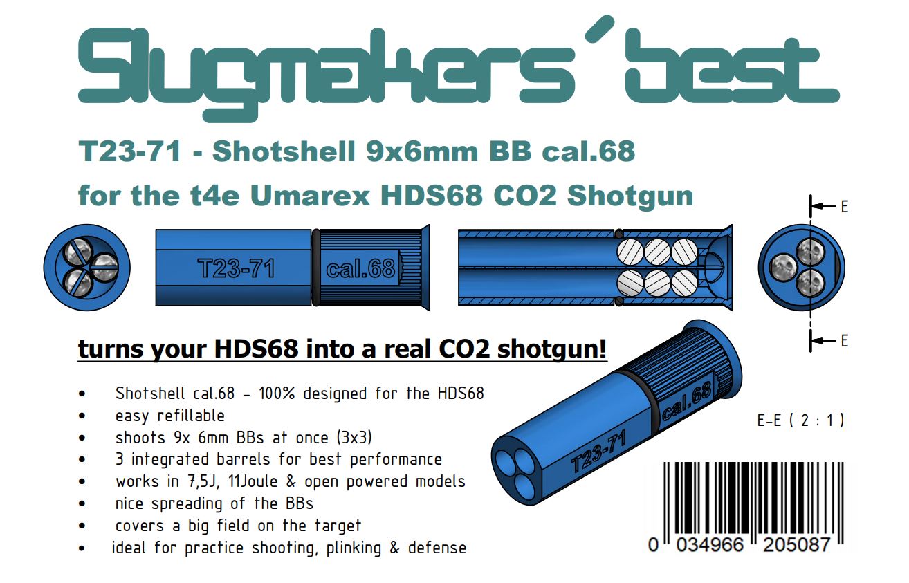 Slugmaker´s best T23-71 Shotshell f Umarex t4e HDS68 Schrotpatronen für 9x6mmBBs