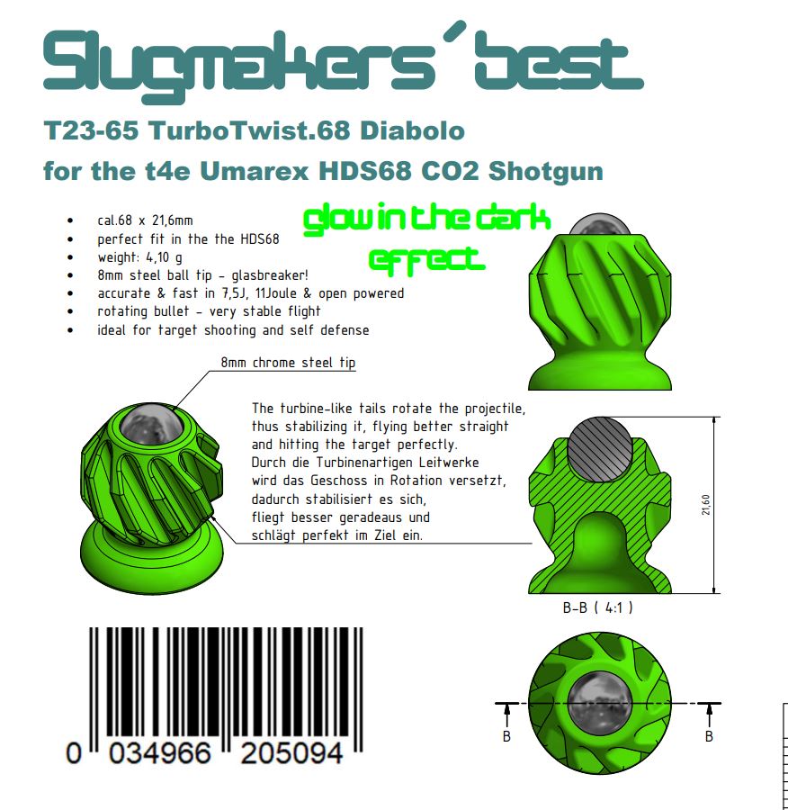 24x Slugmakers best TurboTwist.68 cryptonite für die Umarex HDS68 (24pieces pack)