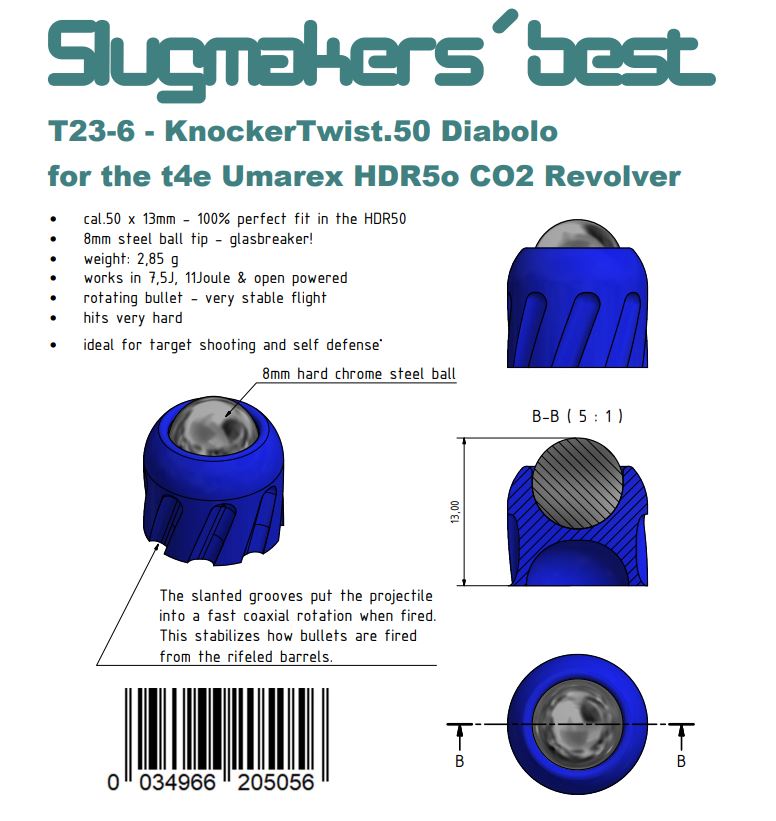 Slugmaker´s best T23-6 KnockerTwist.50 bullets