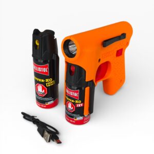 PSG II Pfefferspraypistole mit Stroboskoplicht für Ballistol Pfeffer KO incl. 40Ml KO Jet & 50ml Fog - Farbe: neon-Orange