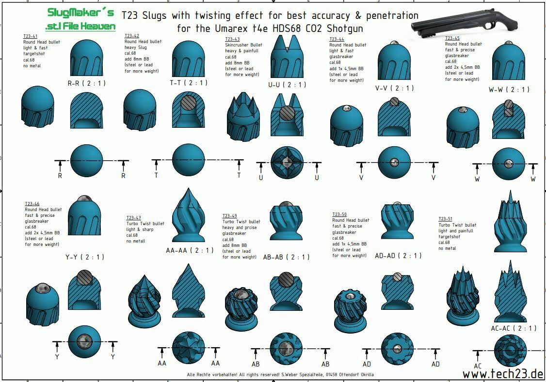 cal.68 Mega Pack: 28 STL-Slugs für HDS68 HDX68 HDR68 Pistelle X Tippman usw – Bild 3