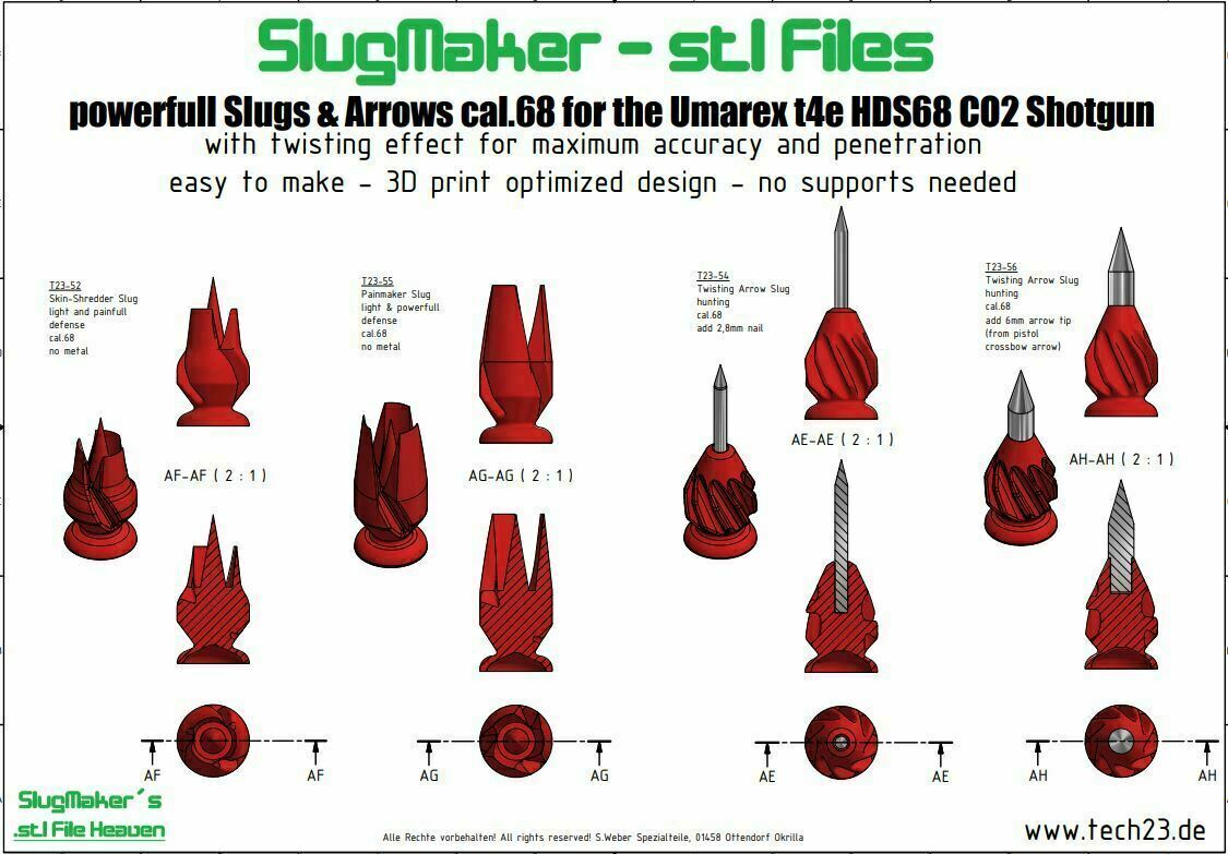 cal.68 Mega Pack: 28 STL-Slugs für HDS68 HDX68 HDR68 Pistelle X Tippman usw