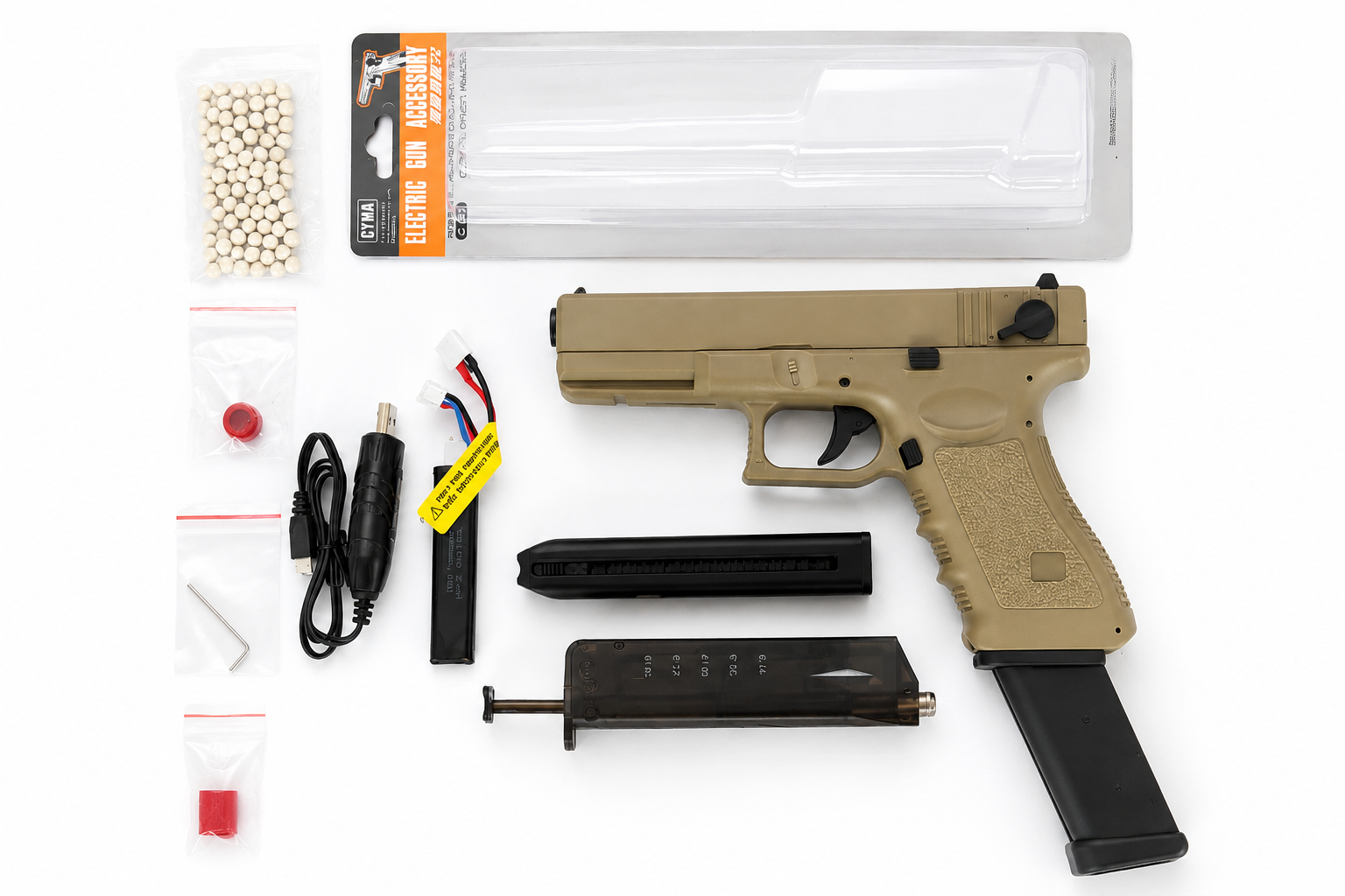 Cyma C18 Style AEP Airsoft Pistole 0,5J | Gen. 3 Mosfet & LiPo – Tan Desert Edition + incl. 100-Schuss Magazin + Bundle – Bild 2