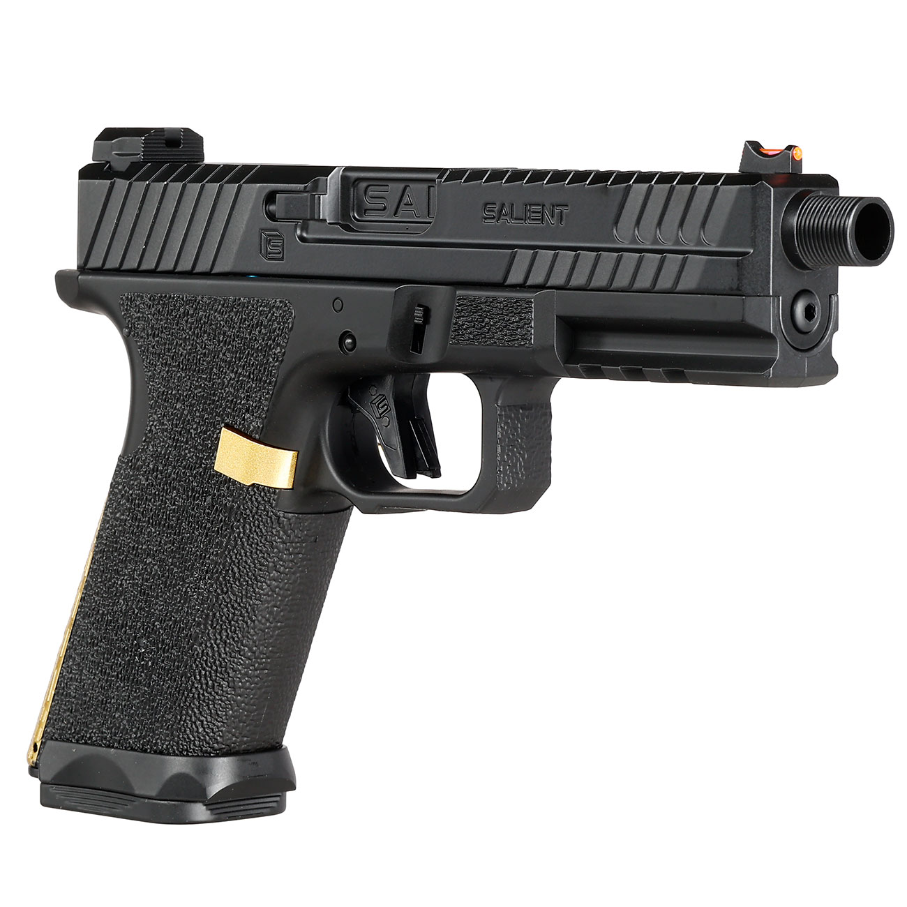 Cyma CM.135UP - Salient Arms Int. BLU mit Metallschlitten Komplettset AEP 6mm BB schwarz / gold - MosFet + LiPo Version + incl. 100 Schuss high cap Magazin – Bild 5