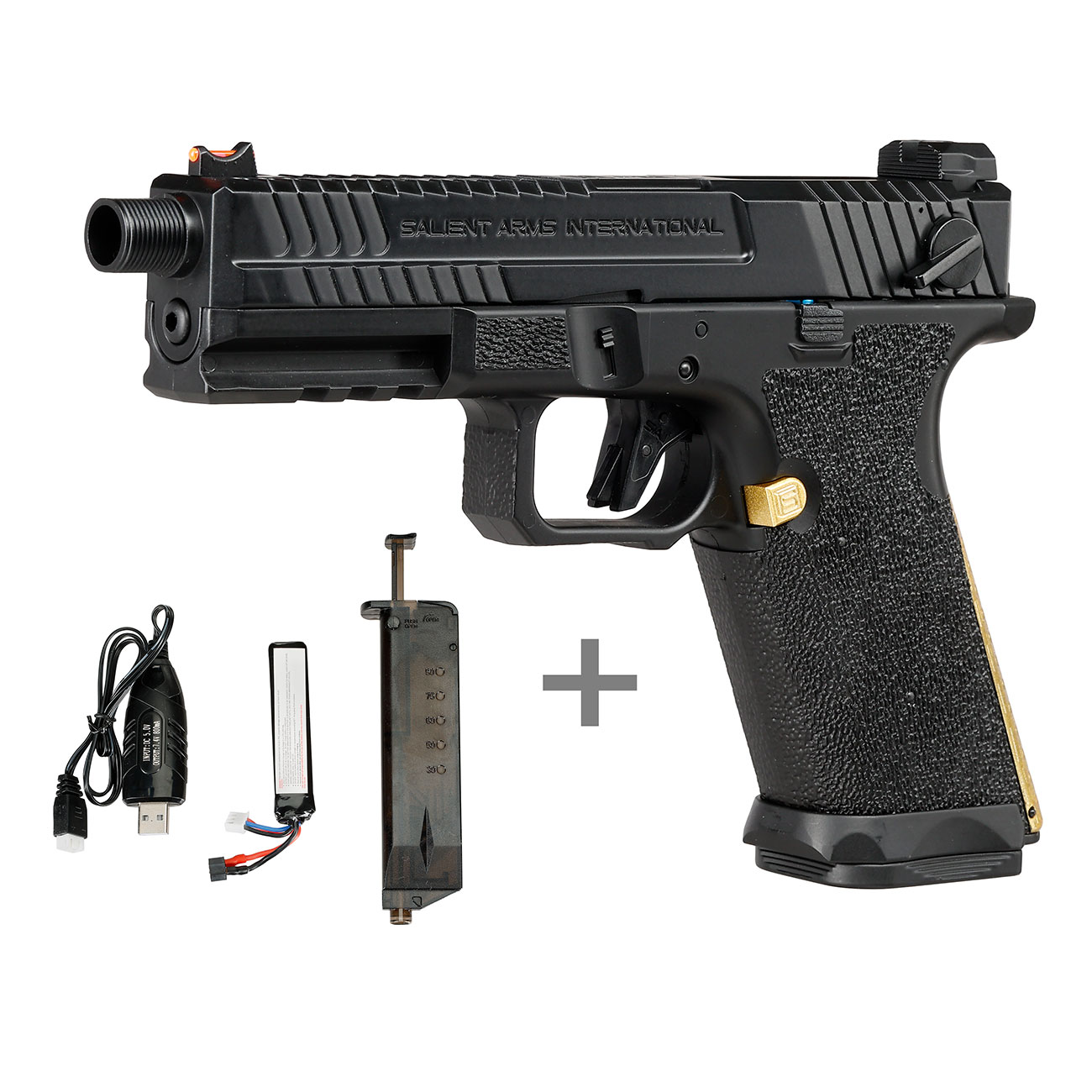 Cyma CM.135UP - Salient Arms Int. BLU mit Metallschlitten Komplettset AEP 6mm BB schwarz / gold - MosFet + LiPo Version + incl. 100 Schuss high cap Magazin – Bild 7