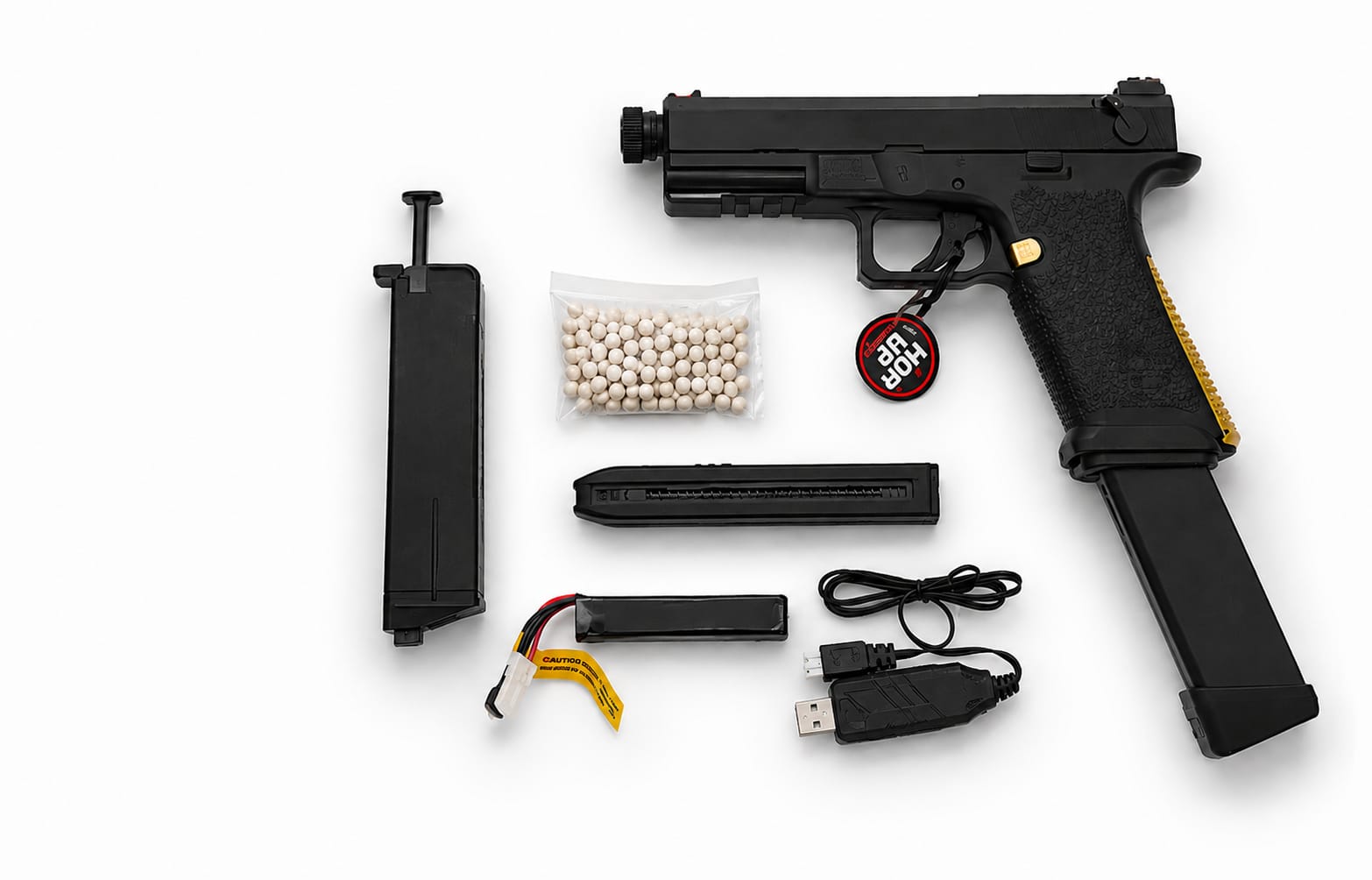 Cyma CM.135UP - Salient Arms Int. BLU mit Metallschlitten Komplettset AEP 6mm BB schwarz / gold - MosFet + LiPo Version + incl. 100 Schuss high cap Magazin – Bild 2